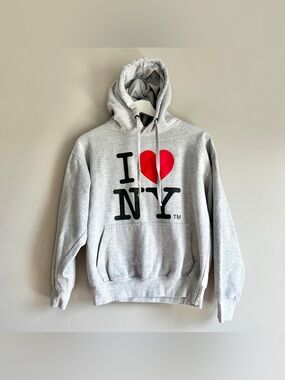 I heart love NY New York hoodie sweatshirt adult small gray official pullover